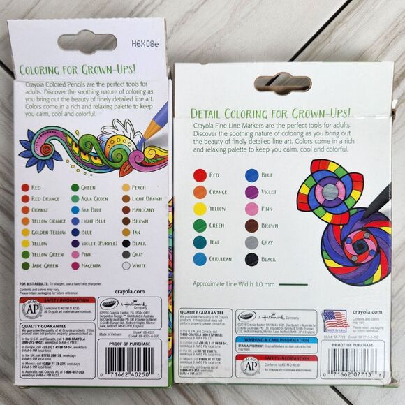 Lot of 2-Crayola Adult Coloring 12Ct Fine Line Markers and 24Ct. Colored Pencils - Picture 2 of 10